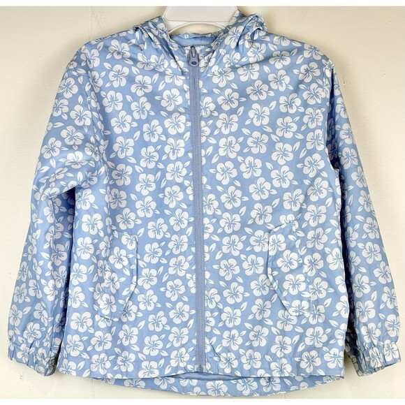 MNG By Mango Girls Jacket Lightweight Windbreaker Sz 8 Hooded Blue Floral - Picture 3 of 9